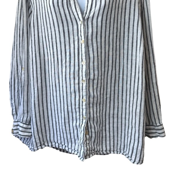 Sigrid Olsen 100% Linen Striped Button Down Blouse Coastal Lagenlook Travel 2X - Picture 4 of 12